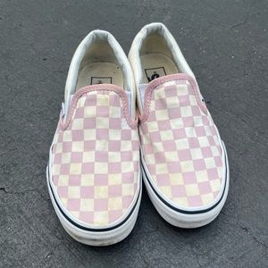 light pink checkered slip on vans